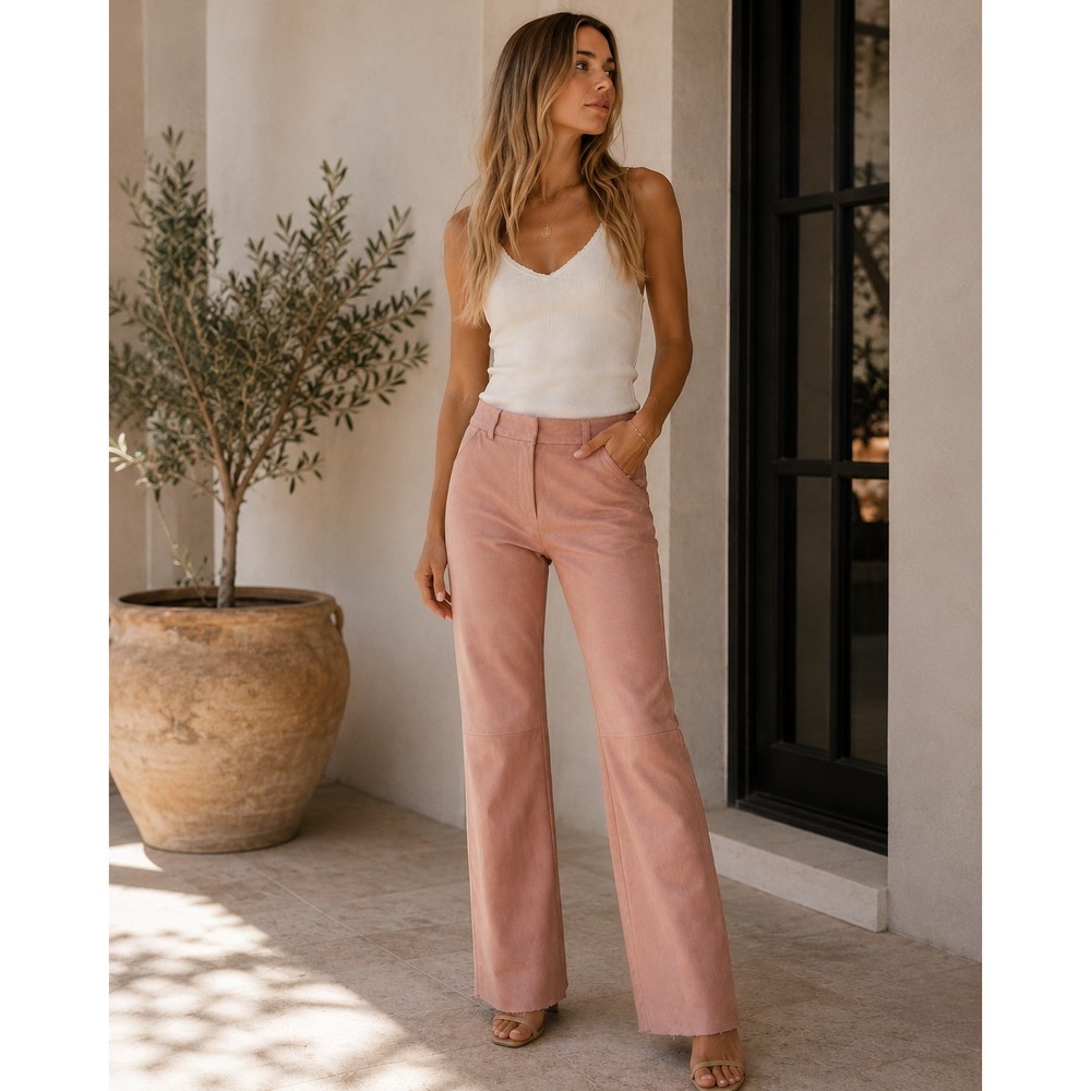 Vintage Express Editor Suede Pants 10 Blush Pink Y2K Wide Leg Quiet Luxury
